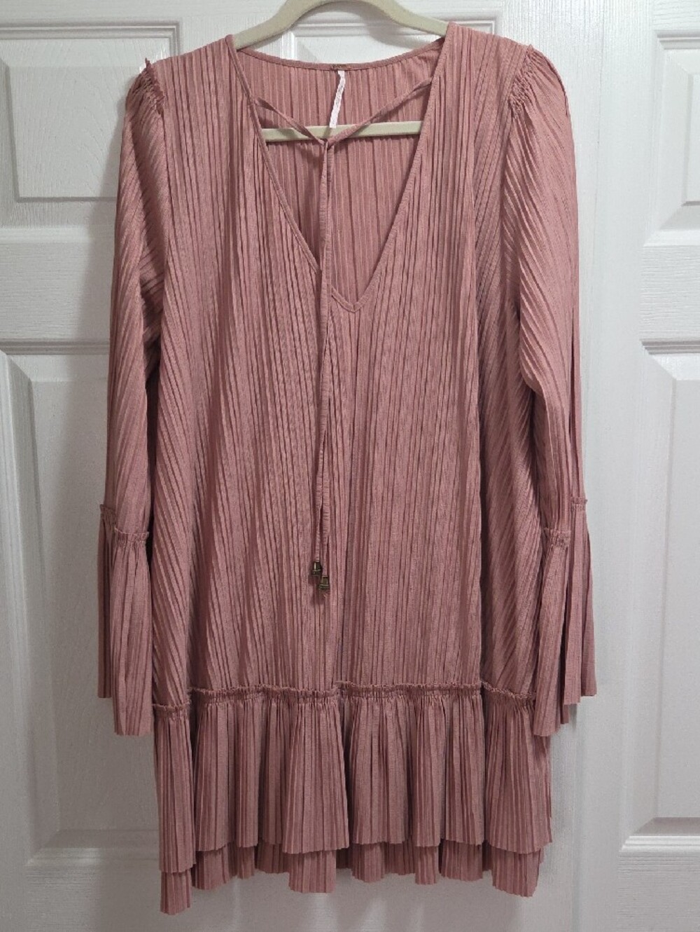 Free People Cant Help It Pleated Long-Sleeve Tiered Dress - Picture 3 of 6